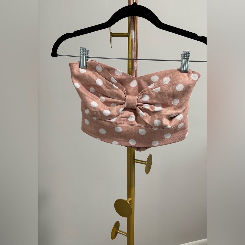STUDIO F Pink Polka Dot Bow Top